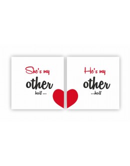 Coaster / Glass, My Other Half, Set of 2 pieces